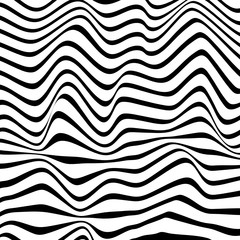 Abstract wavy line art in black and white background. Vector Illustration.