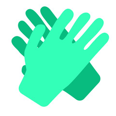 Green medical gloves in flat style on a white background. Vector part of medical clothes. Graphic element for design, banners, icons and logo.