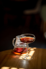 Black filter coffee on the table in cafe service kettle hario pour over cup