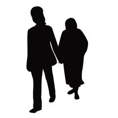 two women walking hand in hand, silhouette vector
