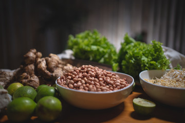 set of vegetarian or vegan raw food with eco bags