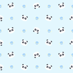 Fototapeta na wymiar Cute panda bear and planet seamless pattern background