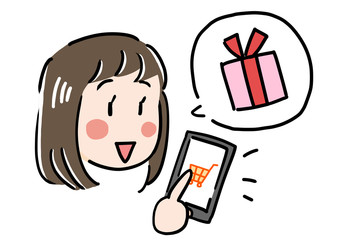 スマホでネットショッピングしプレゼントを買う女の子