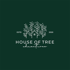 branch tree house green negative space logo vector icon