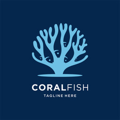 coral reefs sea fish negative space vector logo design