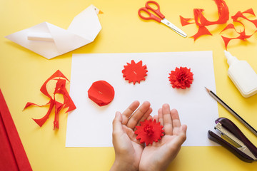 DIY instructions. How to make card with carnation flowers and origami dove at home. Card to Victory Day 9 May. Step by step photo instruction. Step 4. Cut a circle.