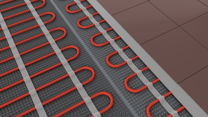 Floor heating system with cable. 3D-rendering.