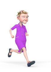 grandma nurse cartoon is jogging in white background