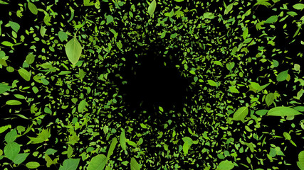 Green Flying leaves leaf 3D illustration background.