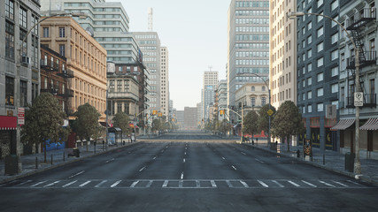 Empty city, streets during Corona Virus quarantine. 2019-ncov, Stay at home concept. Full CGI, 3d...