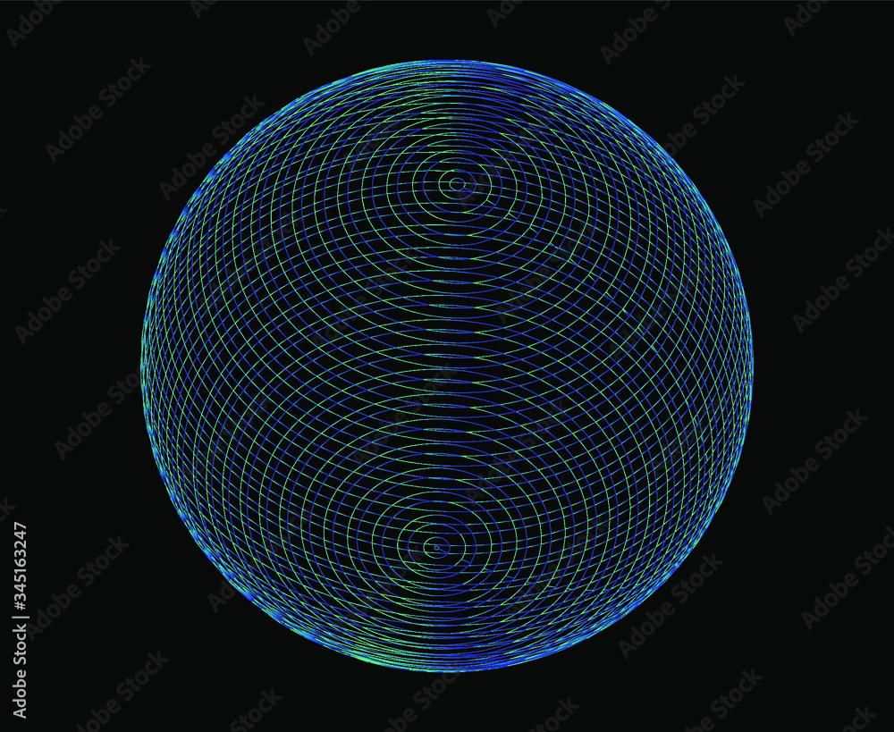 Poster neon glowing 3d sphere made of lines on dark background. futuristic style illustration for tech rela