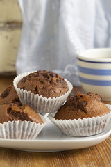 Plate with chocolate muffins