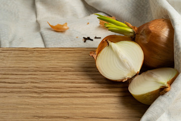 old onion on wood texture