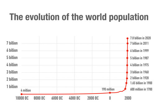 Evolution of the world size population over the centuries