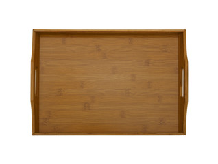 Serving tray of bamboo wood isolated on white