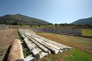 Fototapeta na wymiar Panoramic view of the stadium in ancient Messini archaeological site,Greece