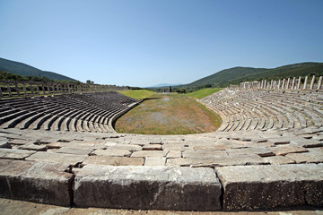 Panoramic view of the stadium in ancient Messini archaeological site,Greece