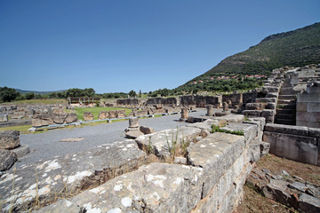 Panoramic view of the ancient Messini archaeological site in Greece