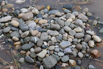 pebble stones on the bank of river.