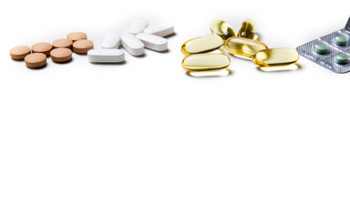 pills of drugs on the table, isolate