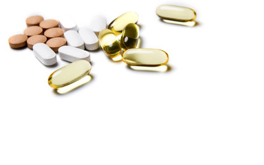 pills of drugs on the table, isolate