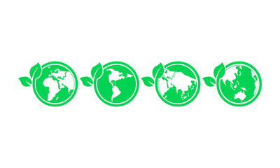 World environmental, saving log or ecology on all planet set icon in green on an isolated white background. EPS 10 vector