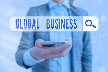Conceptual hand writing showing Global Business. Concept meaning Trade and business system a company doing across the world