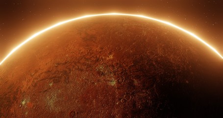 Surface Sun-lights On Red Planet. Red Planet. Red galaxy in space. Elements of this image furnished by NASA © crystal