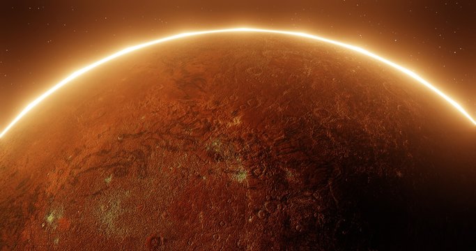 Surface Sun-lights On Red Planet. Red Planet. Red galaxy in space. Elements of this image furnished by NASA