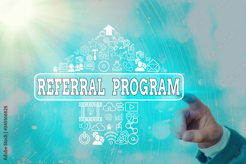 Aufkleber handwriting text writing referral program. conceptual photo sending own patient to another physician