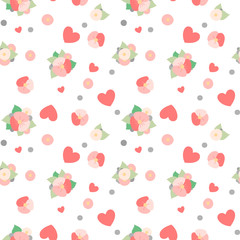 Seamless pattern for design with flowers and hearts. Suitable for printing on fabric, paper packaging, wallpaper, business cards.Printing on fabric, paper packaging, wallpaper, business cards.