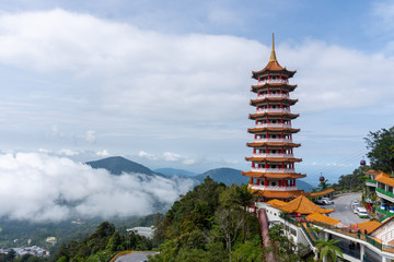 Chinese temple at Genting highland. Mountainous landscape. Kuala Lumpur