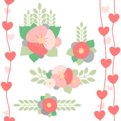 Floral set of abstract flowers of pink color.