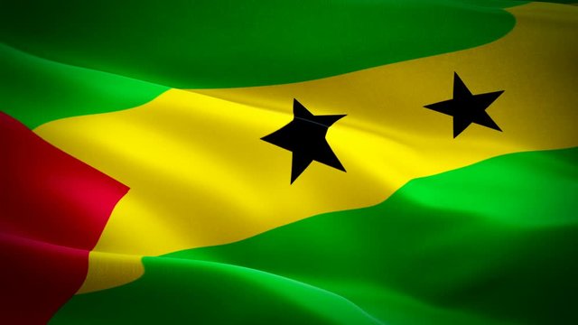 Sao Tome flag Motion Loop video waving in wind. Realistic Sao Tome and Principe Flag background. Sao Tome Flag Looping Closeup 1080p Full HD 1920X1080 footage. Sao Tome Caribbean country flags footage