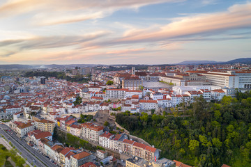Fototapeta premium Coimbra drone aerial of beautiful buildings university at sunset, in Portugal