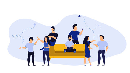 Office day vector illustration business work person cartoon. Flat character concept work design. Man and woman workplace employee job. Team life coworking daily. Busy human creative team meeting