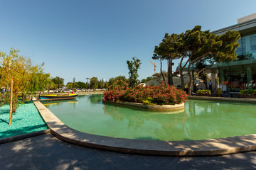 Azerbaijan, Baku. Parks in the city, places for tourists to relax. Cool in the heat. Greens and...