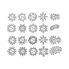 Bacteria and virus icon collection line thin for design element