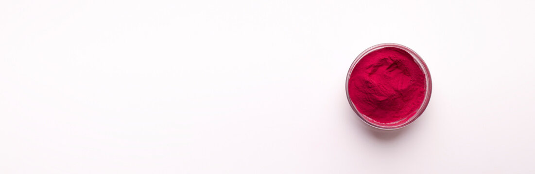 Magenta Paint In Glass Bowl On White Background