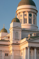 Architectural detail of the Helsinki Cathedral at sunset