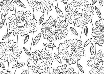 Schilderijen op glas Floral 1 black and white hand draw pictures. Sketch for anti-stress and art therapy coloring book. Vector illustration for coloring page. © Paprica Studio