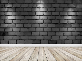 Empty room interior with vintage black brick wall for background