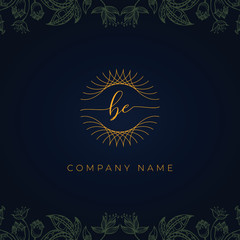Fototapeta na wymiar Elegant luxury letter BE logo. This logo icon incorporate with abstract rounded thin geometric shape in floral background. That looks luxurious and royal.