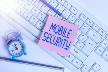 Handwriting text Mobile Security. Conceptual photo Protection of mobile phone from threats and...
