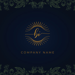 Fototapeta na wymiar Elegant luxury letter BI logo. This logo icon incorporate with abstract rounded thin geometric shape in floral background. That looks luxurious and royal.