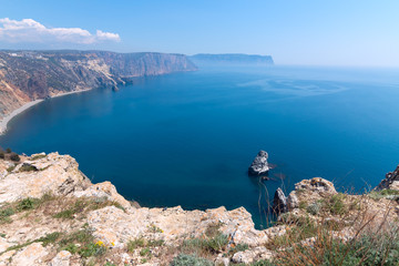 Beautiful sea near the mountain coast. Cape Fiolent, Sevastopol