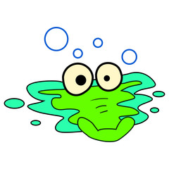 A dinosaur in water. A reptile that hid deep at the bottom. Peering eyes from the water on a white background. Crocodile who hunt prey. Ambush predator on a white background. Vector sticker.