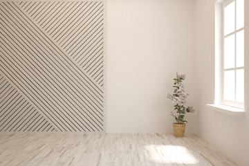 White empty room. Scandinavian interior design. 3D illustration