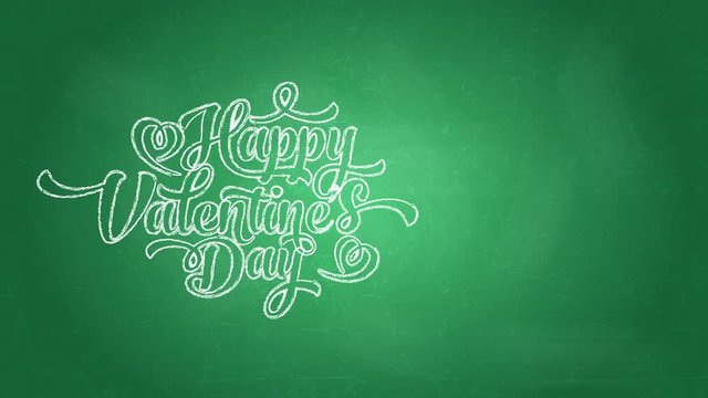 happy valentines day words design written with big lettering using curly typography on green chalkboard suggesting secret school crush