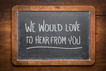 Obraz premium we would love to hear from you - feedback concept